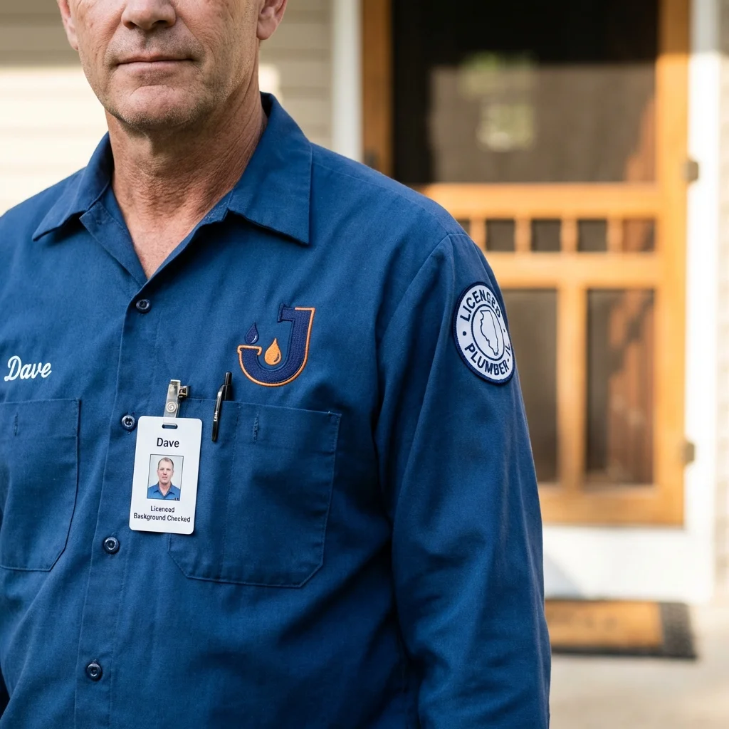 Licensed plumber showing ID badge in Greensburg, IN