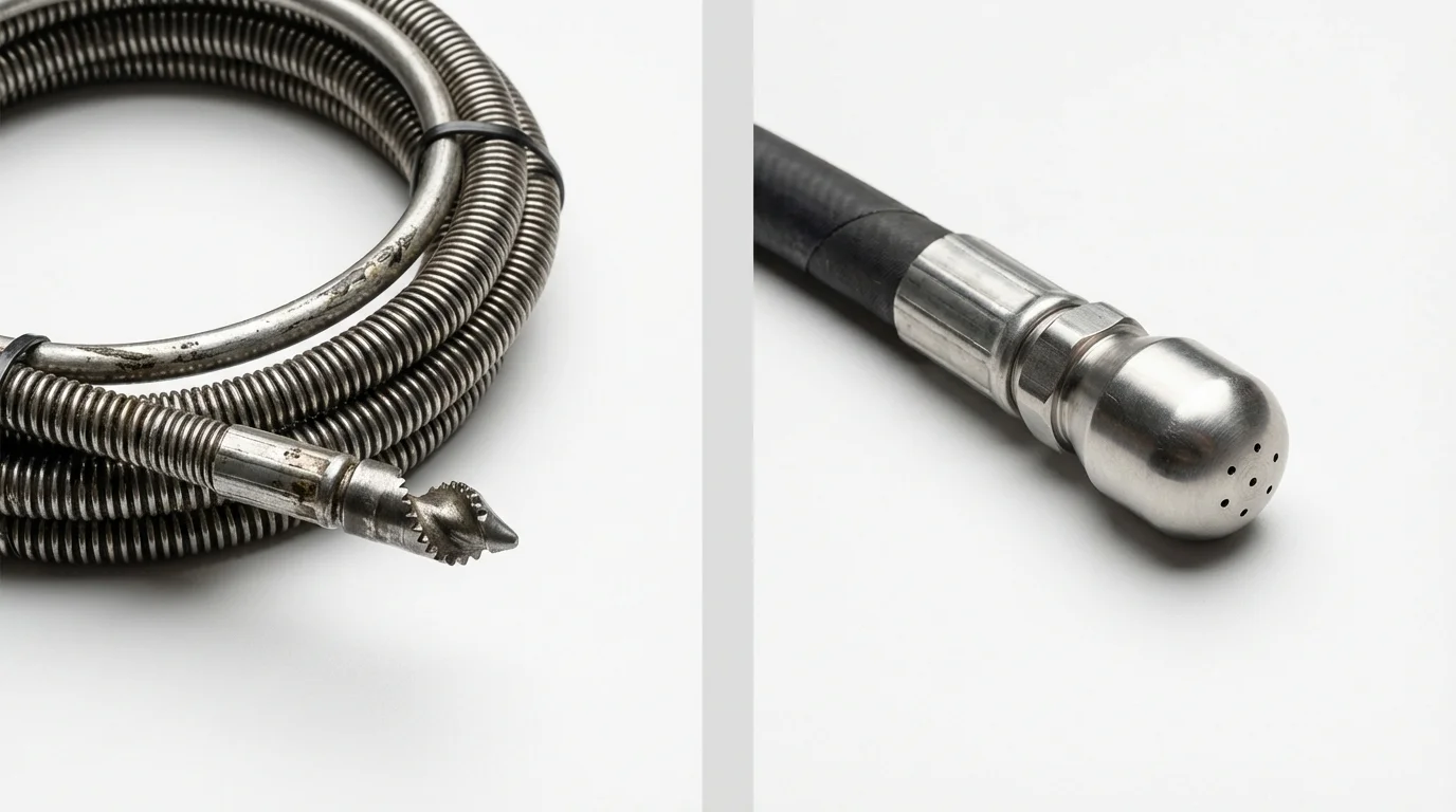 Drain snake cable and hydro jetting nozzle used for drain cleaning in Greensburg, IN
