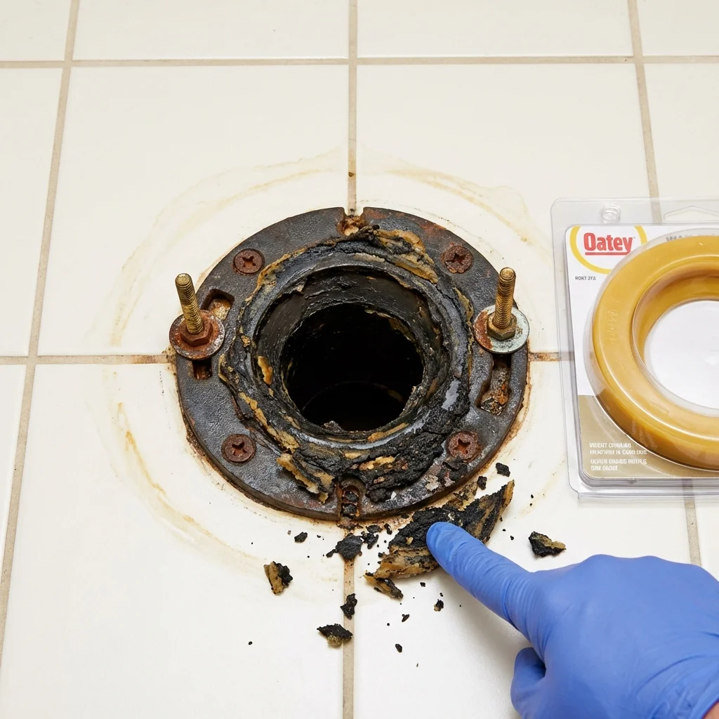 Failed wax ring showing water seepage at the base of a toilet in a Greensburg, IN home